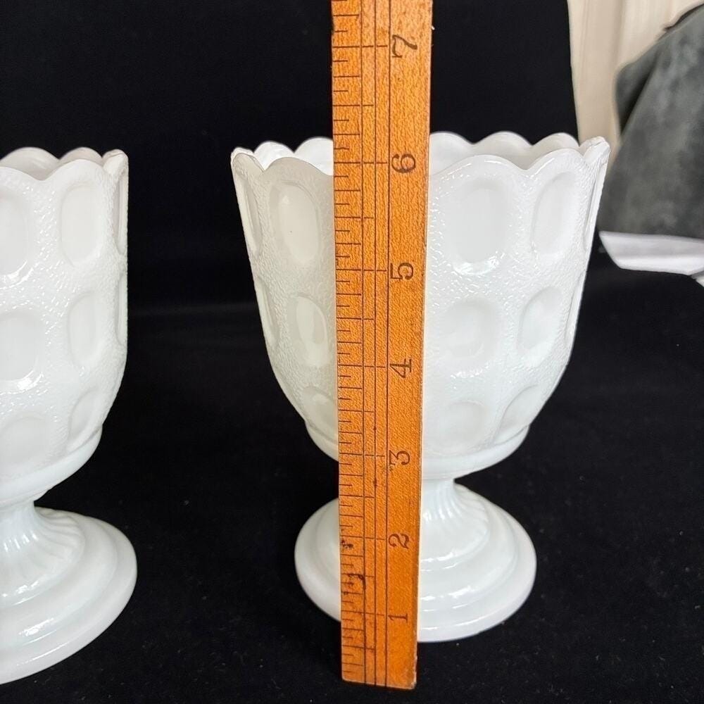 E.O.Brody Milk glass 2 Vases Planters Urns Goblets Vintage 6" tall retro boho - Picture 2 of 10